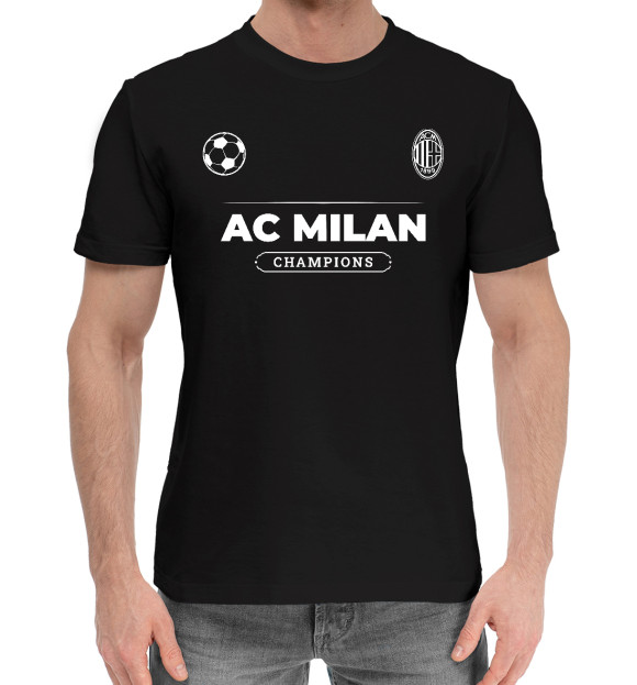 Мужская хлопковая футболка с изображением AC Milan Форма Чемпионов цвета Черный