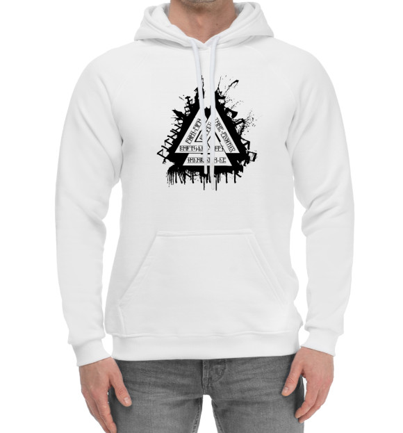 Мужской хлопковый худи с изображением Валькнут цвета Белый