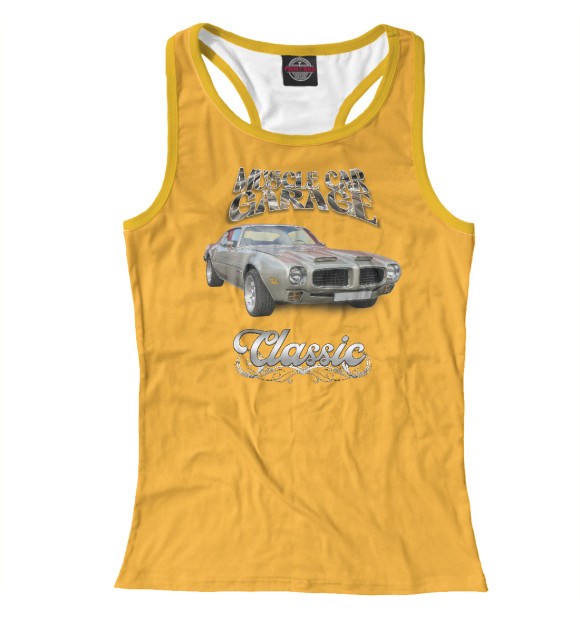 Женская майка-борцовка с изображением Серый Muscle car на жёлтом фоне цвета Белый