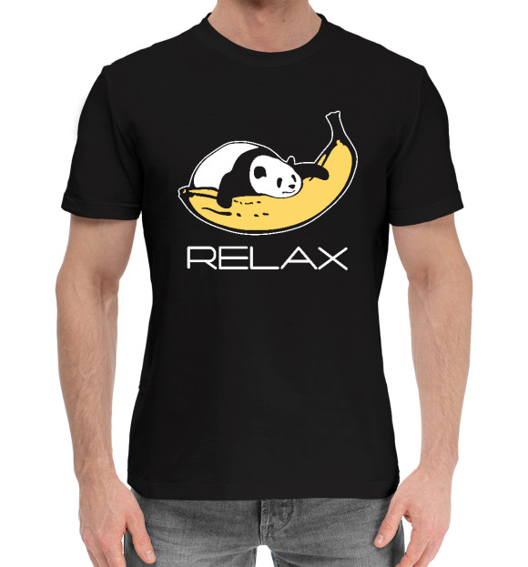 Мужская хлопковая футболка с изображением Панда на банане цвета Черный