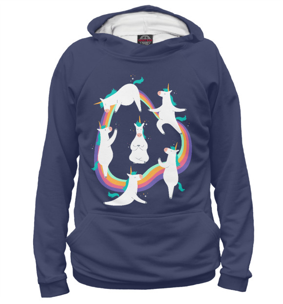 Женское худи с изображением Unicorn yoga цвета Белый