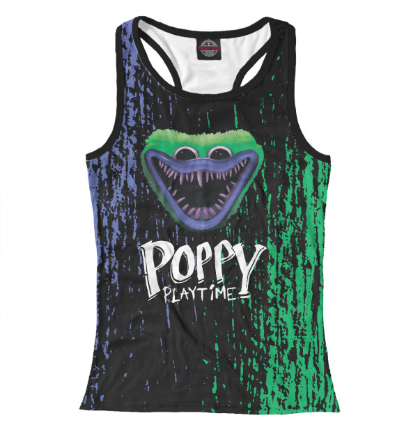 Женская майка-борцовка с притом Poppy Playtime цвета Белый Женская майка-борцовка с изображением Poppy Playtime цвета Белый