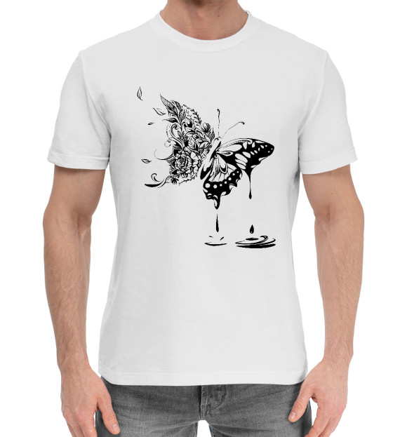 Мужская хлопковая футболка с изображением Бабочка цвета Белый
