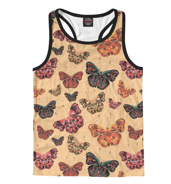 Мужская майка-борцовка с изображением Разноцветные бабочки цвета Белый