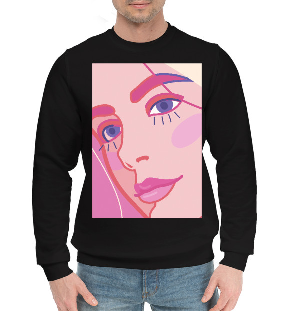 Мужской хлопковый свитшот с изображением Яркий женский портрет цвета Черный