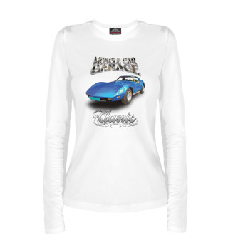 Лонгслив для девочки Синий масл-кар Corvette на белом