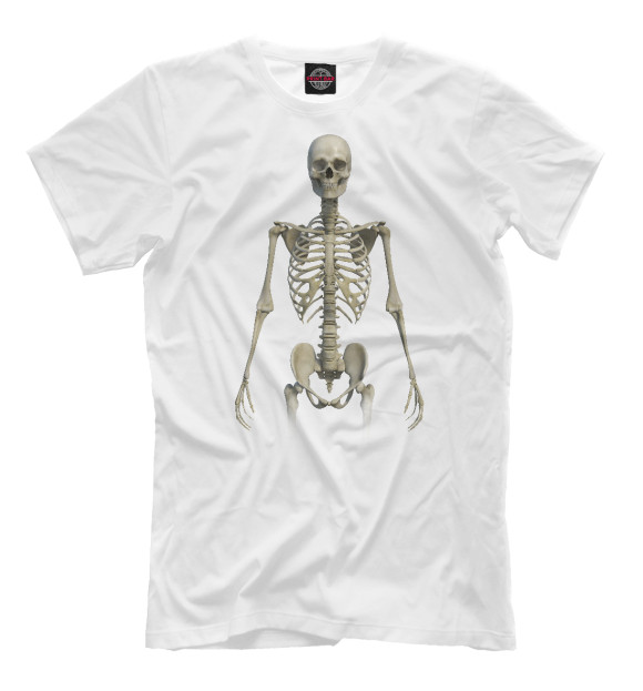 Мужская футболка с изображением Стоящий скелет цвета Белый
