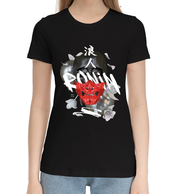 Женская хлопковая футболка с изображением Ronin цвета Черный