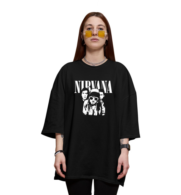 Женская футболка оверсайз с изображением Nirvana цвета Черный