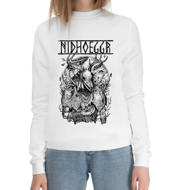 Женский хлопковый свитшот с изображением Nidhoggr цвета Белый