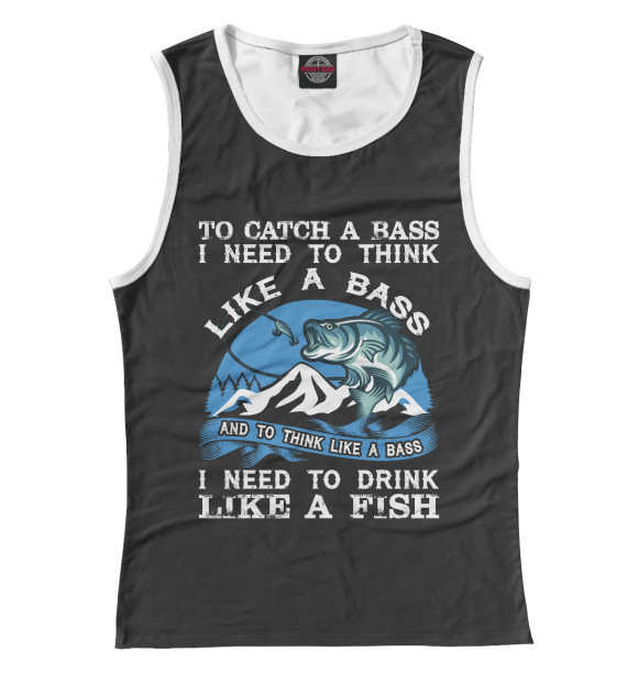 Женская майка с притом Рыбалка цвета Белый Женская майка с изображением Рыбалка цвета Белый