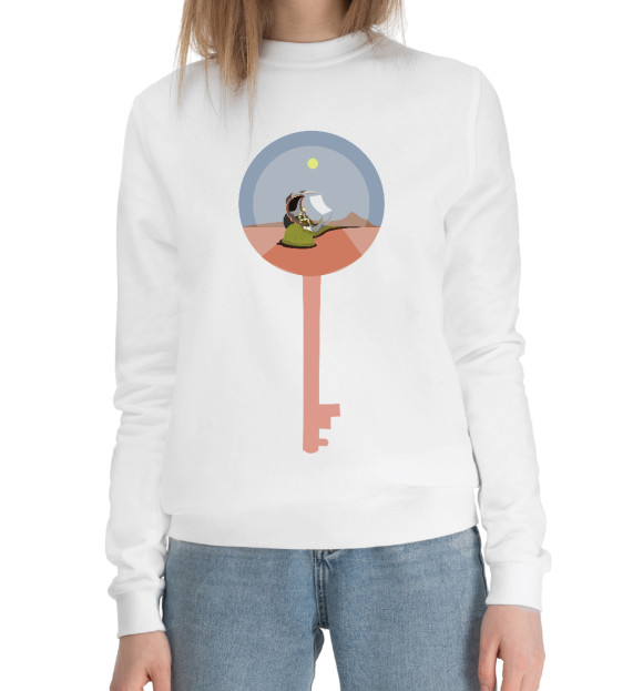 Женский хлопковый свитшот с изображением Lonely цвета Белый