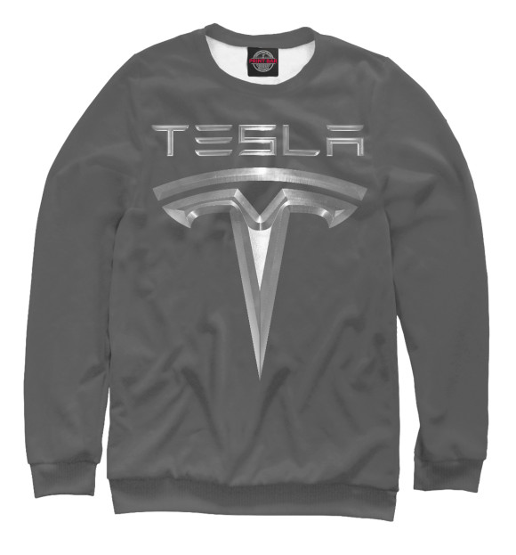 Мужской свитшот с изображением Tesla Metallic цвета Белый