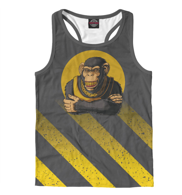 Мужская майка-борцовка с изображением Обезьяна с золотой цепью цвета Белый