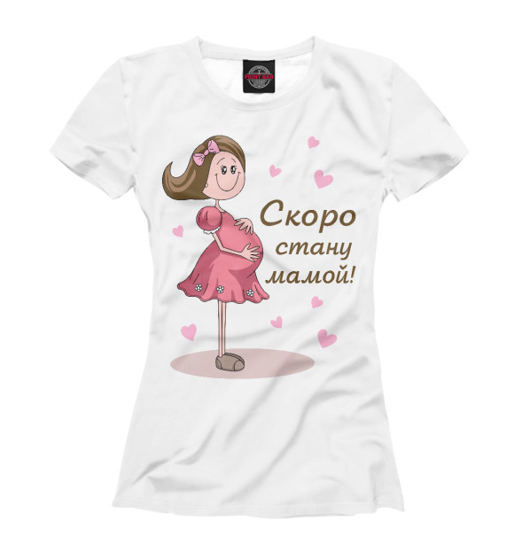 Женская футболка с изображением Скоро стану мамой цвета Белый