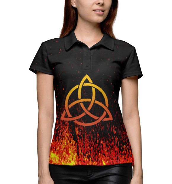 Женское поло с изображением Черное солнце огненное цвета Белый