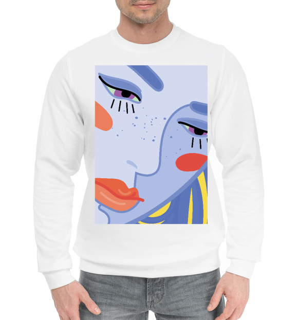 Мужской хлопковый свитшот с изображением Женский портрет в яркой цветовой гамме цвета Белый