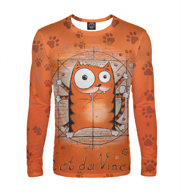 Мужской лонгслив с изображением Kot da Vinci цвета Белый