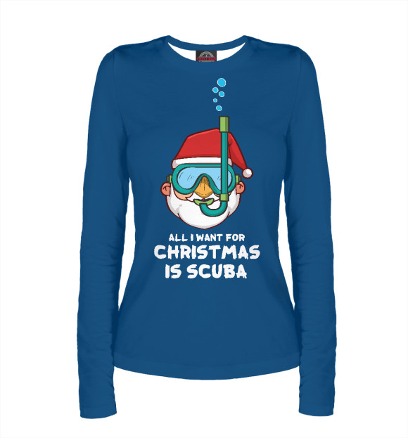 Женский лонгслив с изображением Christmas is Scuba цвета Белый