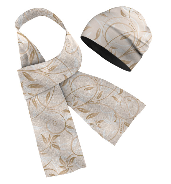 Шарф и шапка с притом Nature five цвета Белый Шарф и шапка с изображением Nature five цвета Белый