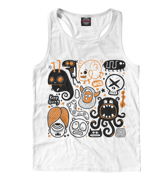 Мужская майка-борцовка с изображением Монстрики цвета Белый