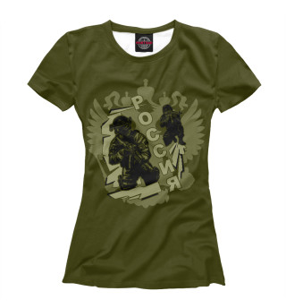 Женская футболка Герб и воины на оливковом фоне