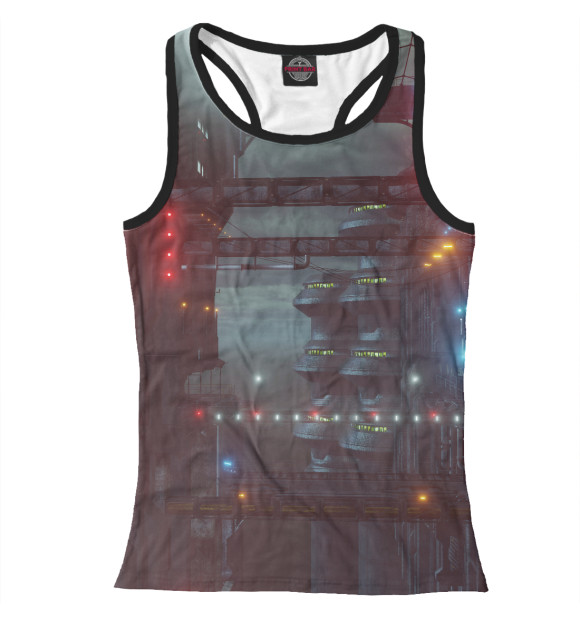 Женская майка-борцовка с изображением Футуристический пейзаж цвета Белый