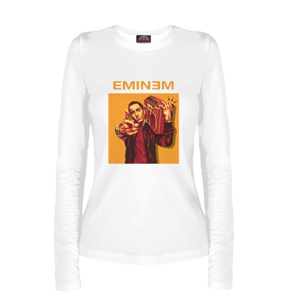 Женский лонгслив с притом Eminem цвета Белый Женский лонгслив с изображением Eminem цвета Белый