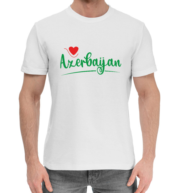 Мужская хлопковая футболка с изображением Love Azerbaijan цвета Белый