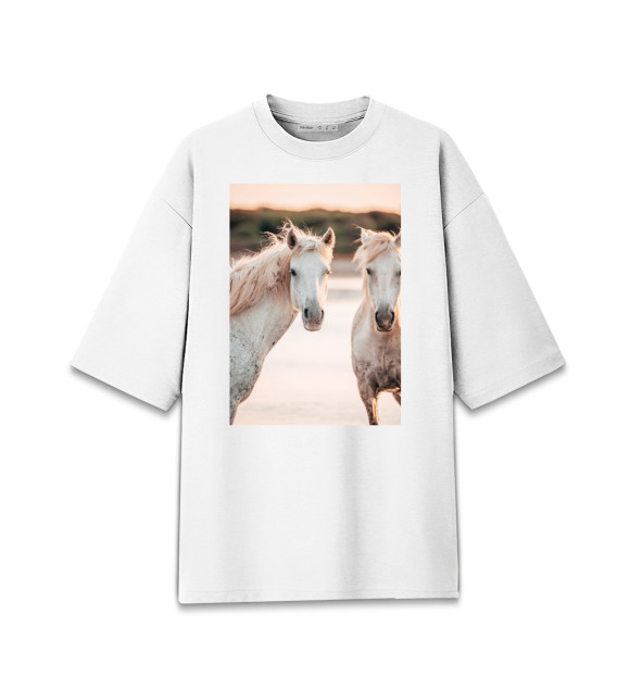 Женская футболка оверсайз с изображением Белая лошадь цвета Белый