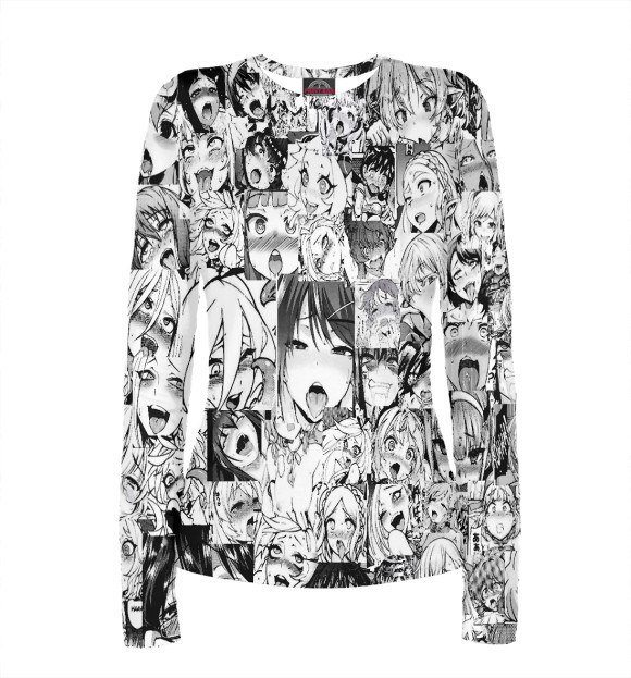 Женский лонгслив с изображением Ahegao | Ахэгао цвета Белый