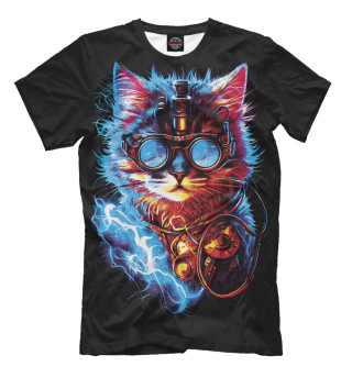 Мужская футболка Светящийся кот стимпанк