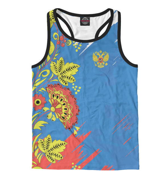 Мужская майка-борцовка с изображением Флаг и герб России цвета Белый