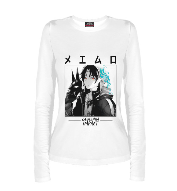 Женский лонгслив с изображением Сяо Адепт. Genshin Impact цвета Белый