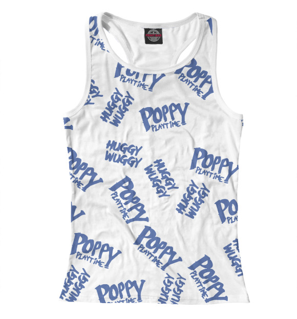 Женская майка-борцовка с притом Poppy Playtime цвета Белый Женская майка-борцовка с изображением Poppy Playtime цвета Белый