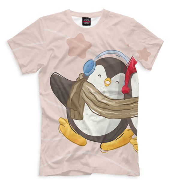 Мужская футболка с изображением Пингвин в наушниках цвета Белый