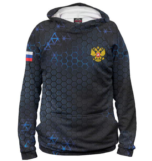 Женское худи с изображением Герб России, соты цвета Белый