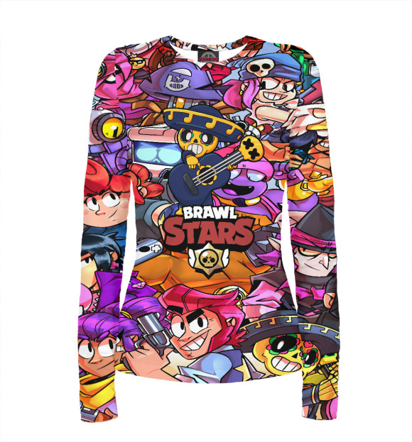 Женский лонгслив с притом Brawl Stars POKO цвета Белый Женский лонгслив с изображением Brawl Stars POKO цвета Белый