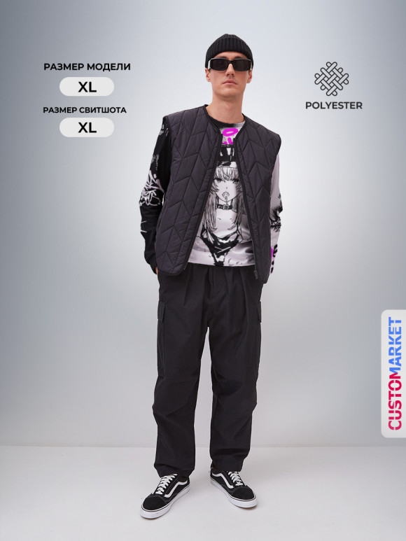 Мужской свитшот с изображением Аниме Хаос цвета Белый