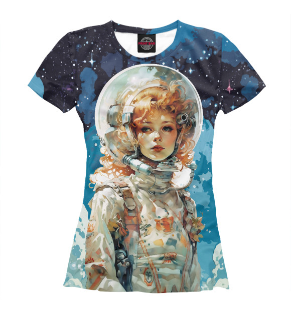 Женская футболка с изображением Рыжая девушка космонавт цвета Белый