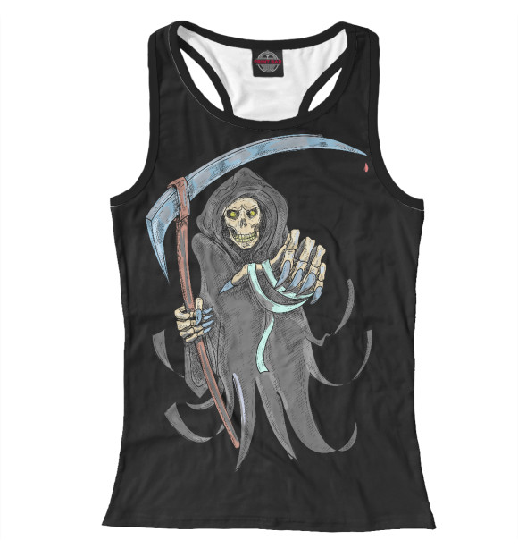Женская майка-борцовка с изображением Смерть с косой цвета Белый