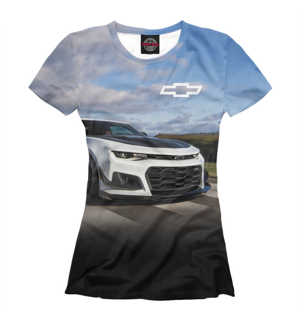 Женская футболка с изображением Chevrolet Camaro цвета Белый