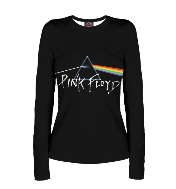 Женский лонгслив с изображением Pink Floyd: Пинк Флойд лого и радуга цвета Белый