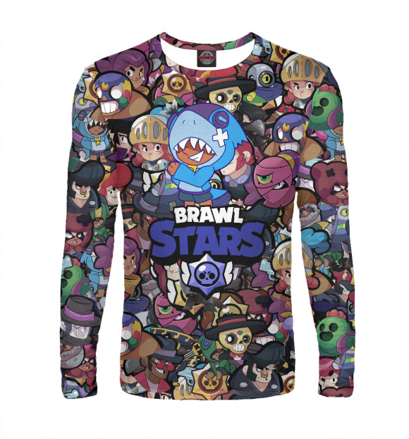 Мужской лонгслив с притом Brawl Stars цвета Белый Мужской лонгслив с изображением Brawl Stars цвета Белый