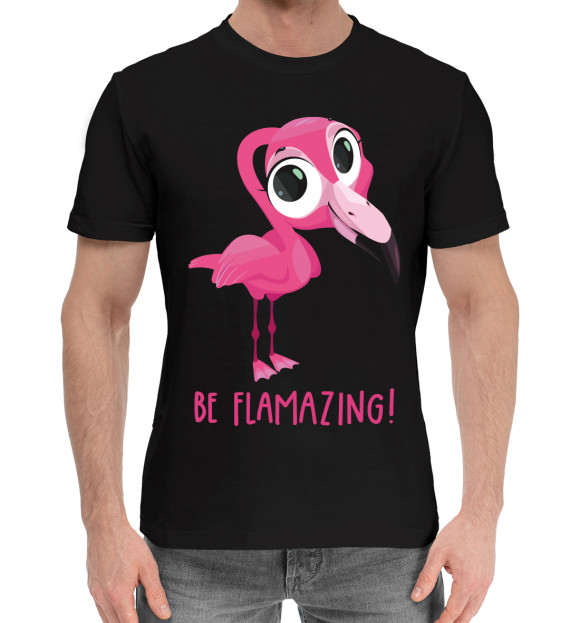 Мужская хлопковая футболка с изображением Фламинго цвета Черный