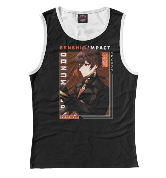 Майка для девочки с изображением Чжун Ли. Genshin Impact цвета Белый