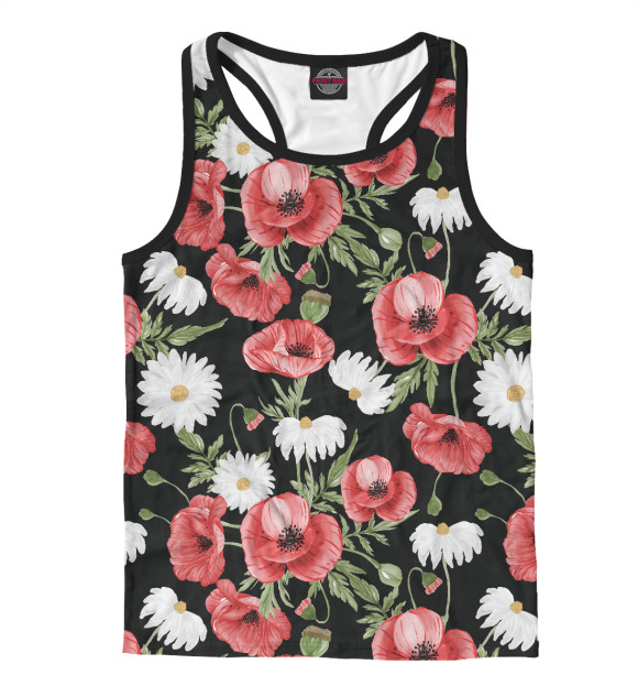 Мужская майка-борцовка с изображением Мако-ромашковое поле цвета Белый