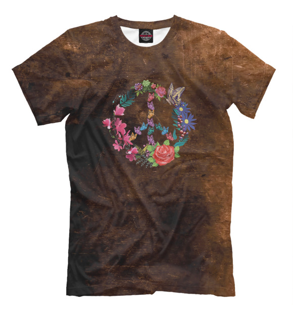Мужская футболка с изображением Peace Spring Flowers цвета Белый