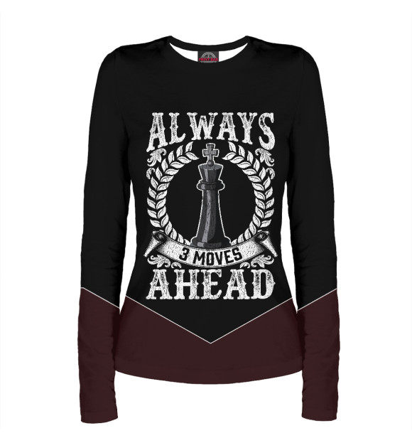 Женский лонгслив с изображением Always 3 moves ahead цвета Белый