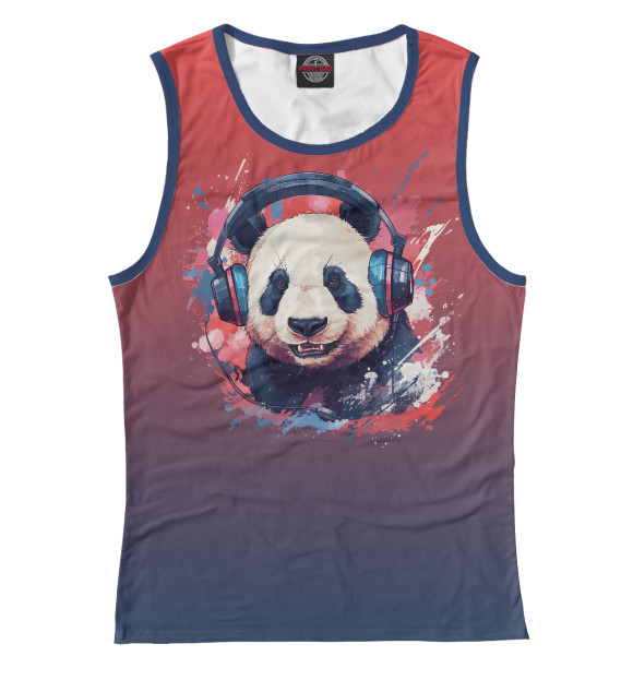 Майка для девочки с притом Панда в наушниках цвета Белый Майка для девочки с изображением Панда в наушниках цвета Белый